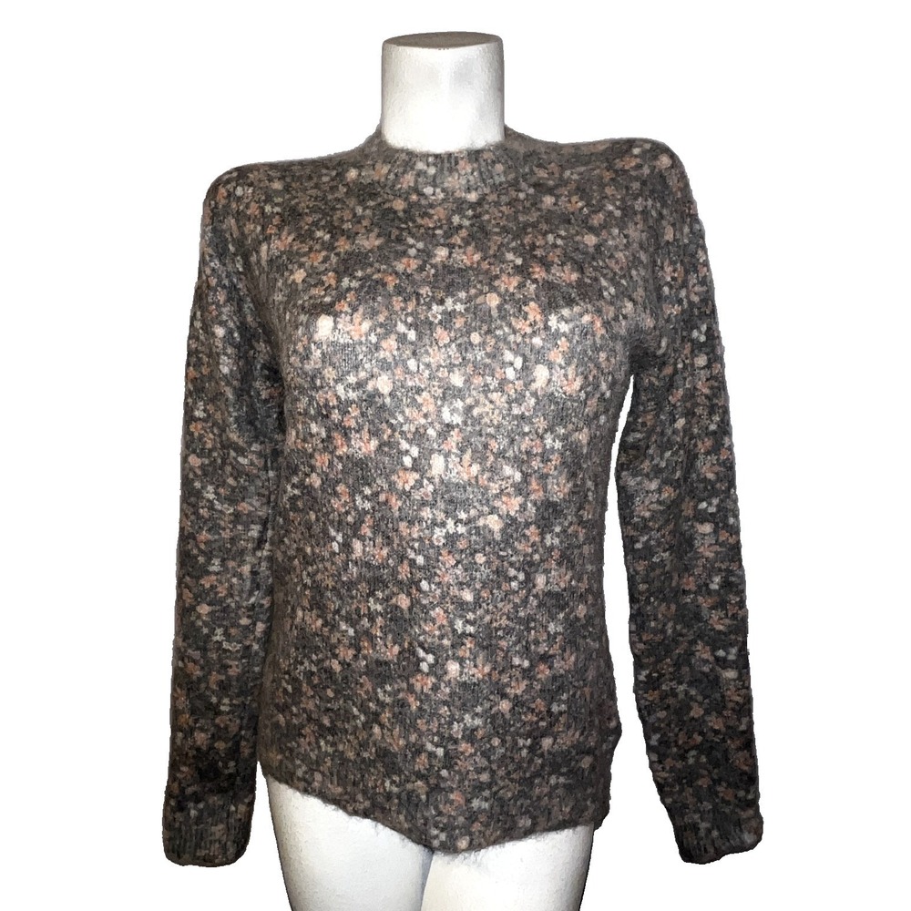 Bartolini Women Small Gray Pink Floral Wool Blend Crewneck Sweater Made in Italy